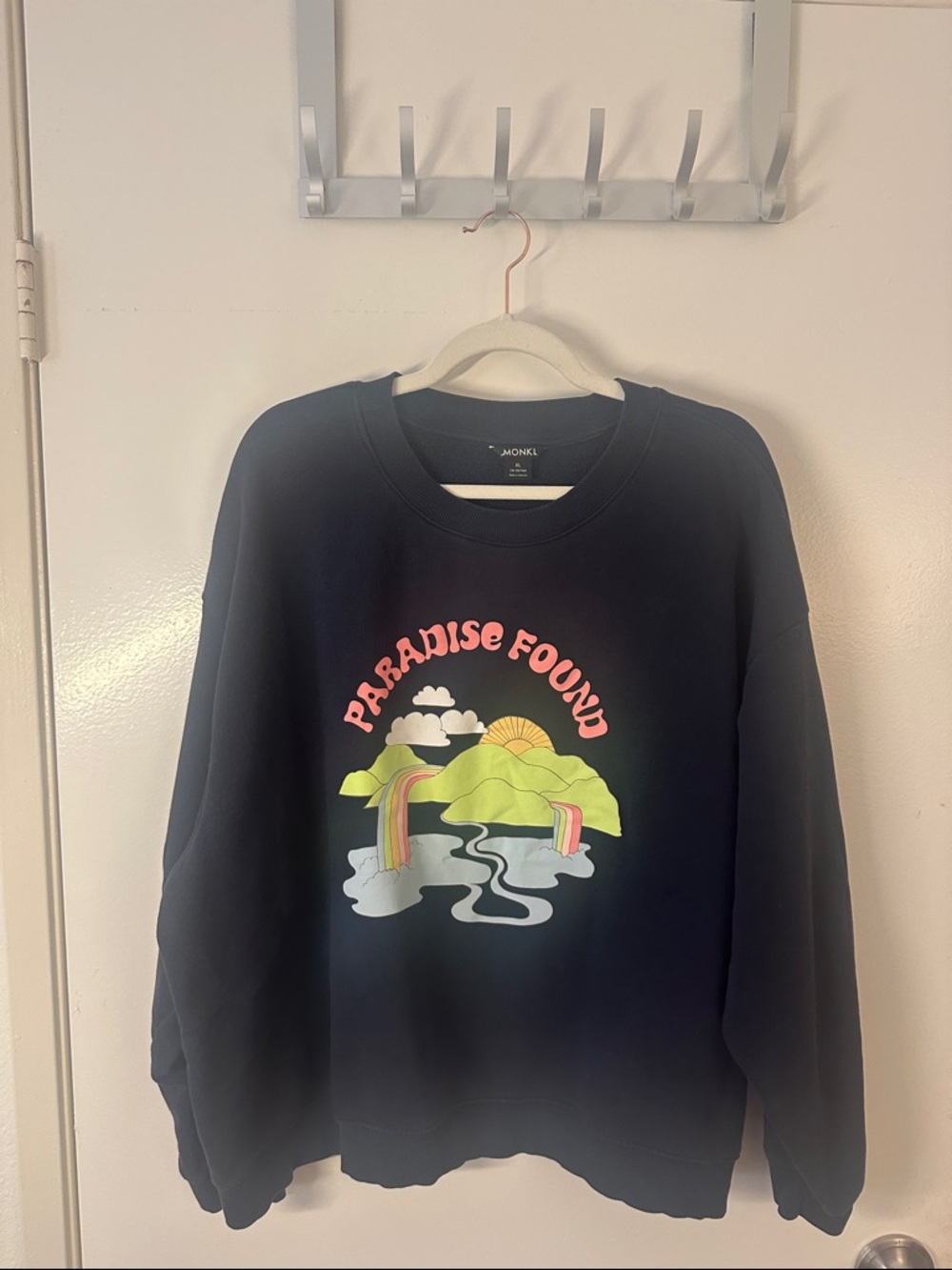 ASOS Monki Navy Sweatshirt with Neon Landscape Graphic